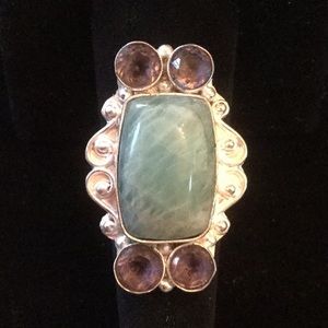 Unusual, Unique Genuine Amazonite & Amethyst Ring